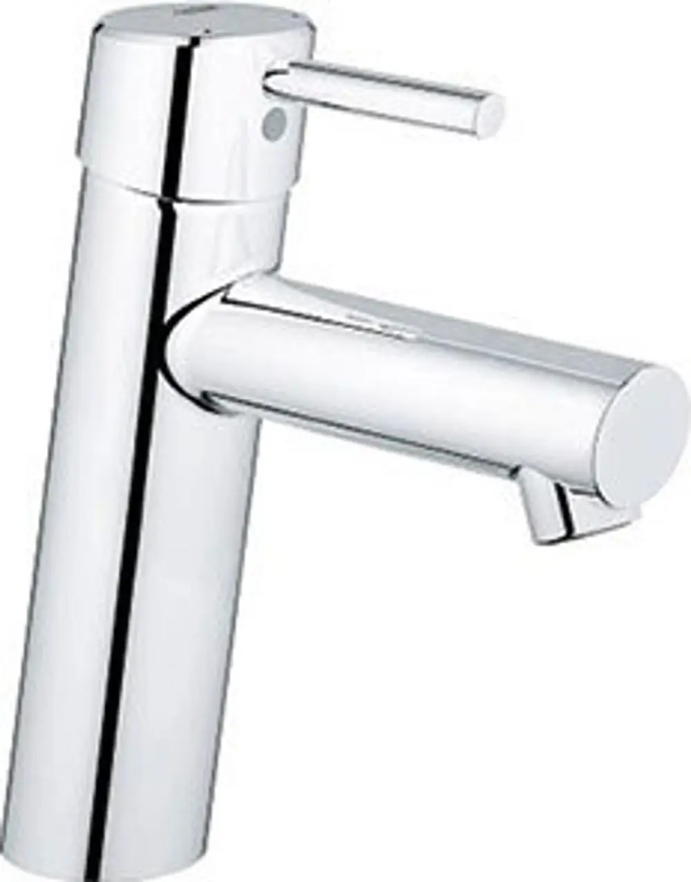 Chromfarbener Wasserhahn mit mittelhohem Design von Grohe, ausgestattet mit Hebelbedienung für die regulierbare Wasserzufuhr.