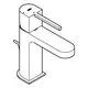 Chromfarbene Armatur von Grohe mit einem langen, schmalen Auslauf und einem seitlich angebrachten Hebel zur Temperaturregulierung.