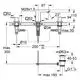 Technisches Diagramm einer Waschtischbatterie von Grohe mit verschiedenen Abmessungen, Anschlussdetails und Montageanleitungen, dargestellt in technischen Zeichnungsformat.