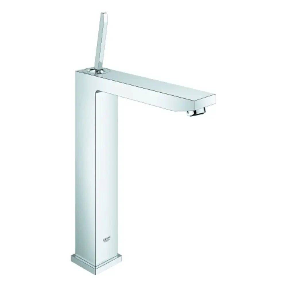Grohe Wasserhahn mit geradem Auslauf und einem Hebel zur Steuerung. Die Oberfläche ist glänzend und aus Chrom gefertigt.