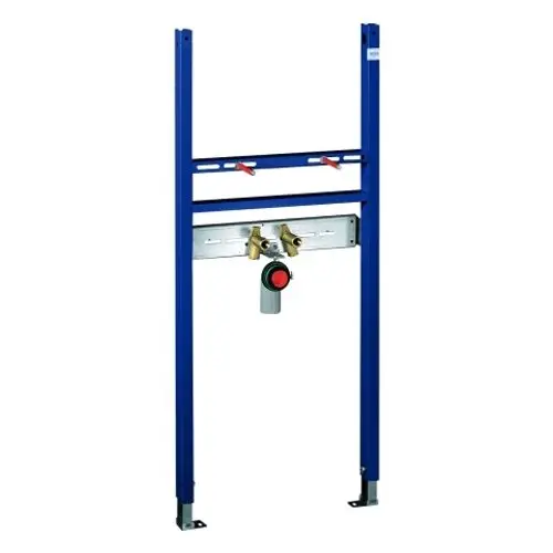 GROHE Montageelement in blauer Farbe zur Installation von Sanitäranlagen, mit Platz für Wasser- und Abwasseranschlüsse.
