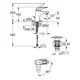 GROHE Eurostyle Waschbeckenarmatur in Chrom, technische Zeichnung mit Maßen und Montagehinweisen, seitliche Ansicht zur Bedienung.