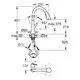 GROHE Armatur mit flexibler Auslaufstruktur, zwei Strahlarten und regulierbarem Wasserfluss, abgebildet in Seitenansicht mit Maßangaben und Verbindungsdetails.