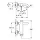 GROHE-Wannenbatterie mit Wandmontage, bestehend aus einem Auslauf und einem Hebel, abgebildet in technischen Details und Maße in einem schematischen Diagramm.