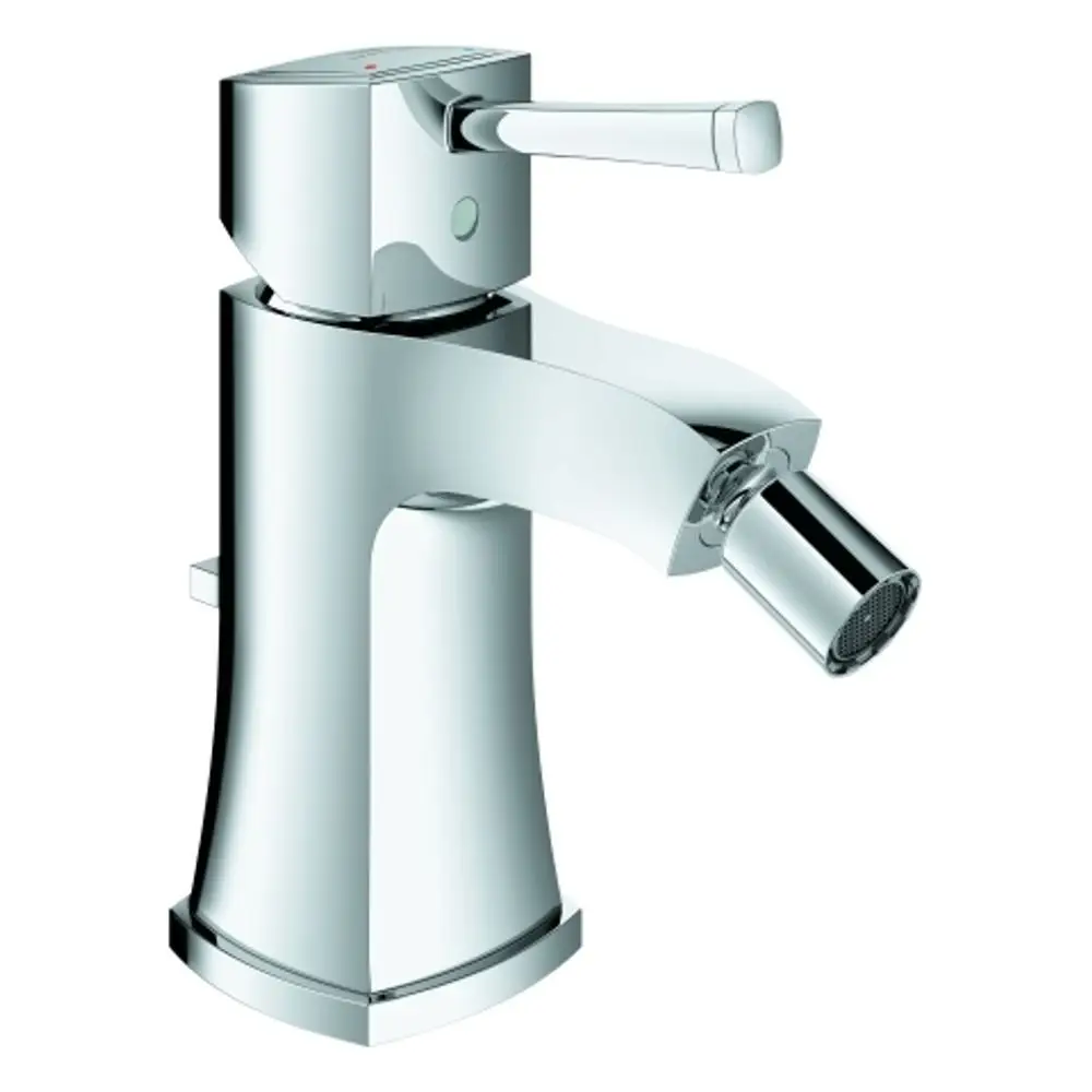 Grohe Einhand-Bidetbatterie mit einem modernen, chrome-finish-Design und einem seitlichen Hebel zur Wassersteuerung. Der Auslauf hat eine feine Strukturiertheit.