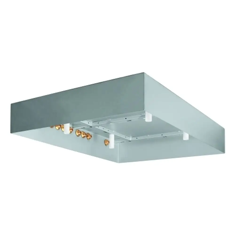 Grohe Rohbauset mit quadratischer Form, sichtbaren Anschlussstellen und mehreren Befestigungselementen für die Montage einer Deckenbrause.