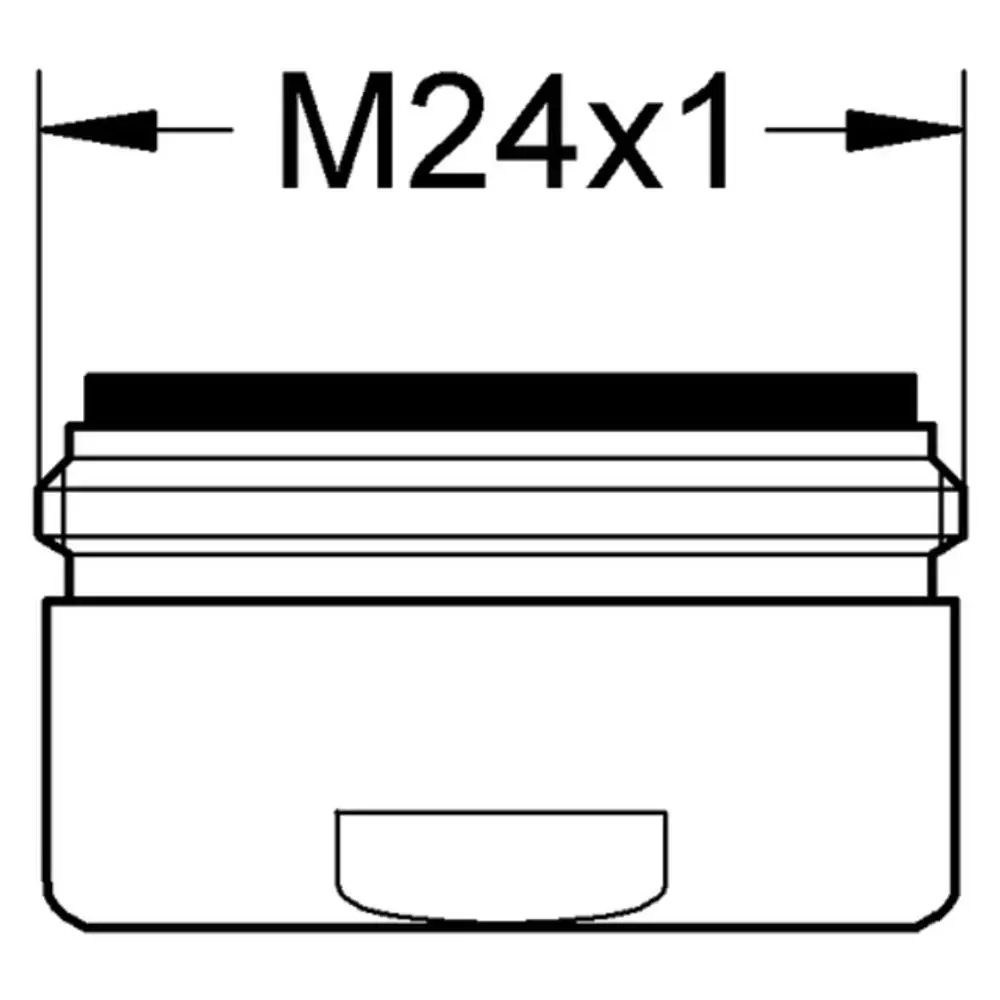 Grohe Laminarstrahlregler mit M24x1 Gewinde, abgebildet in seitlicher Ansicht, zeigt eine flache Montagefläche und ein einfaches Design.