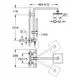 GROHE Duschsystem mit Thermostatbatterie und Handbrause, bestehend aus verschiedenen Komponenten und einer Wandmontage, dargestellt in technischen Zeichnungen.