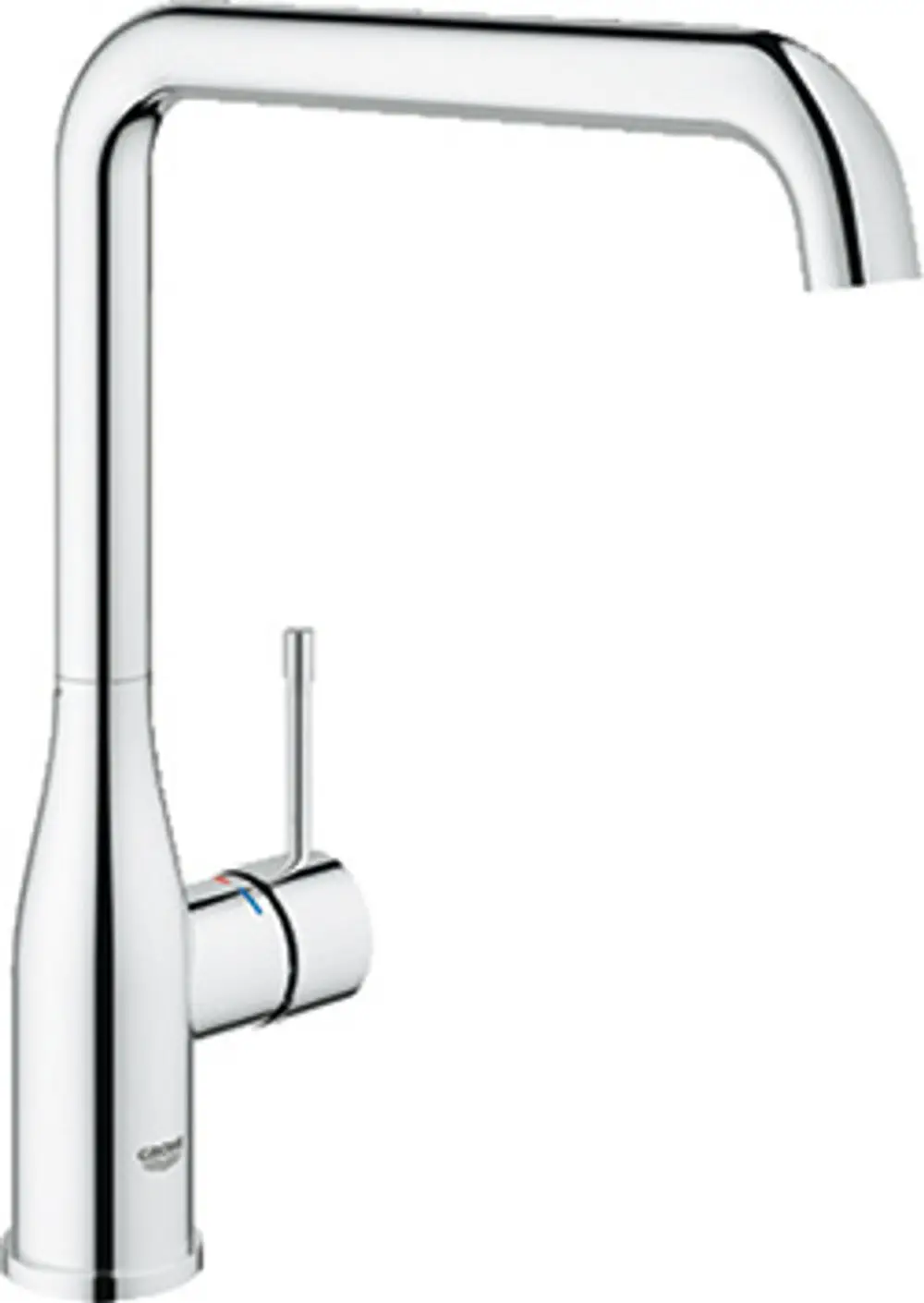 Hochwertige Spültischbatterie von Grohe mit einem hohen Auslauf und einem modernen Hebel zum Regulieren von Wasserfluss und Temperatur. Verchromte Oberfläche für einfache Pflege.