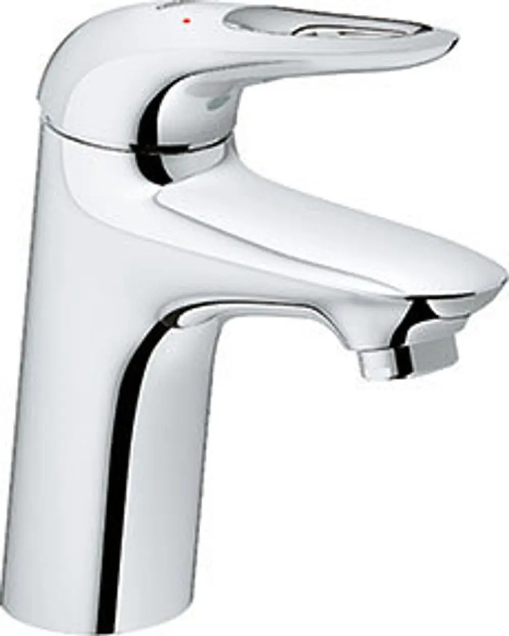 Grohe-Waschtischarmatur mit glattem Körper in Chrom, einhebelbetätigt. Der Wasserstrahl fließt aus einer schmalen Auslauföffnung. Ideal für moderne Badezimmer.