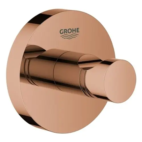 Roséfarbener Wandhaken von Grohe, rund mit einem durchgehenden zylinderförmigen Griff. Eignet sich zur Befestigung von Bademänteln oder Handtüchern an der Wand.