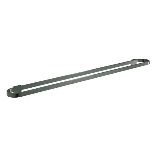 GROHE Badetuchhalter in mattem Schwarz, lange, schlanke Form mit runden Enden, montiert an einer Wand. Minimalistisches Design, geeignet für Badezimmer.