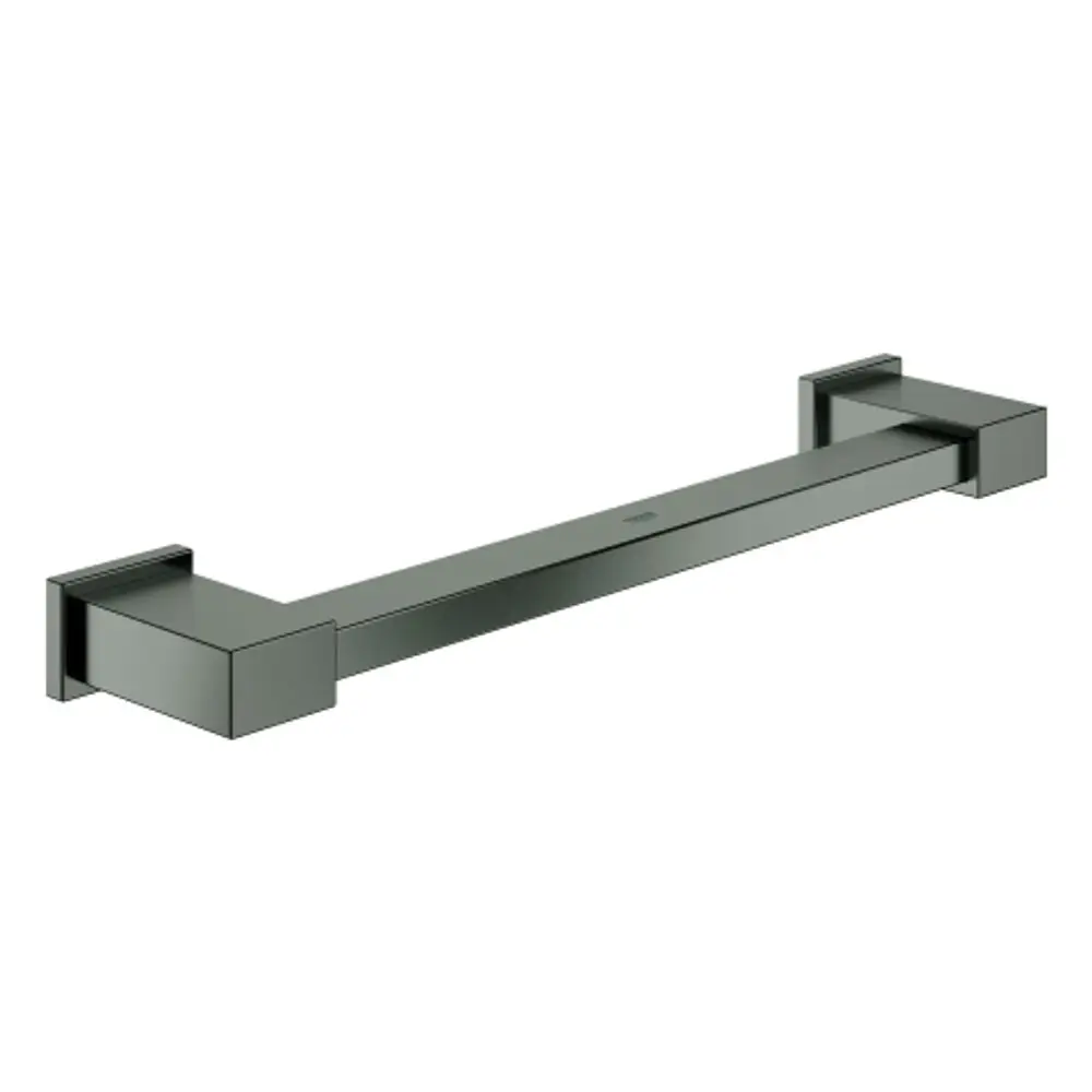 GROHE Badezimmergriff in der Farbe Hartgrafit, rechteckige Form mit klaren Kanten, montierbar an Wänden zur Unterstützung beim Ein- und Aussteigen aus der Badewanne.