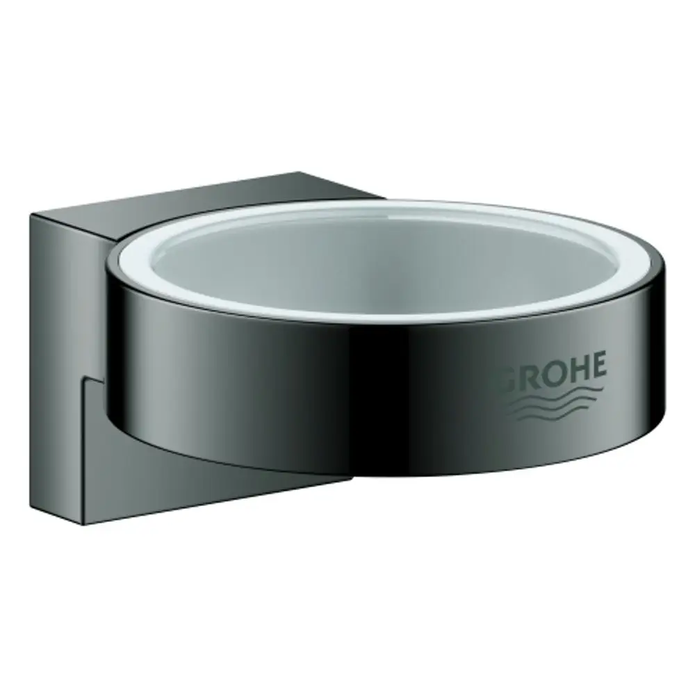 Wandhalterung von Grohe in einer mattschwarzen Ausführung, geeignet für die Montage eines Glases oder Seifenspenders. Runde Form mit ansprechend gestaltetem Halter.
