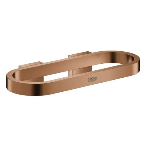 Handtuchring aus gebürstetem Material in warmer Kupfertönung, montiert an zwei Wandhaltern, mit der Marke Grohe sichtbar.
