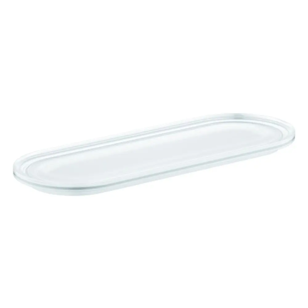 Klarglas Seifenschale von Grohe, ovaler Form, schlichtes Design, geeignet für die Montage an einem Halter. Ideal für Badezimmeranwendungen.