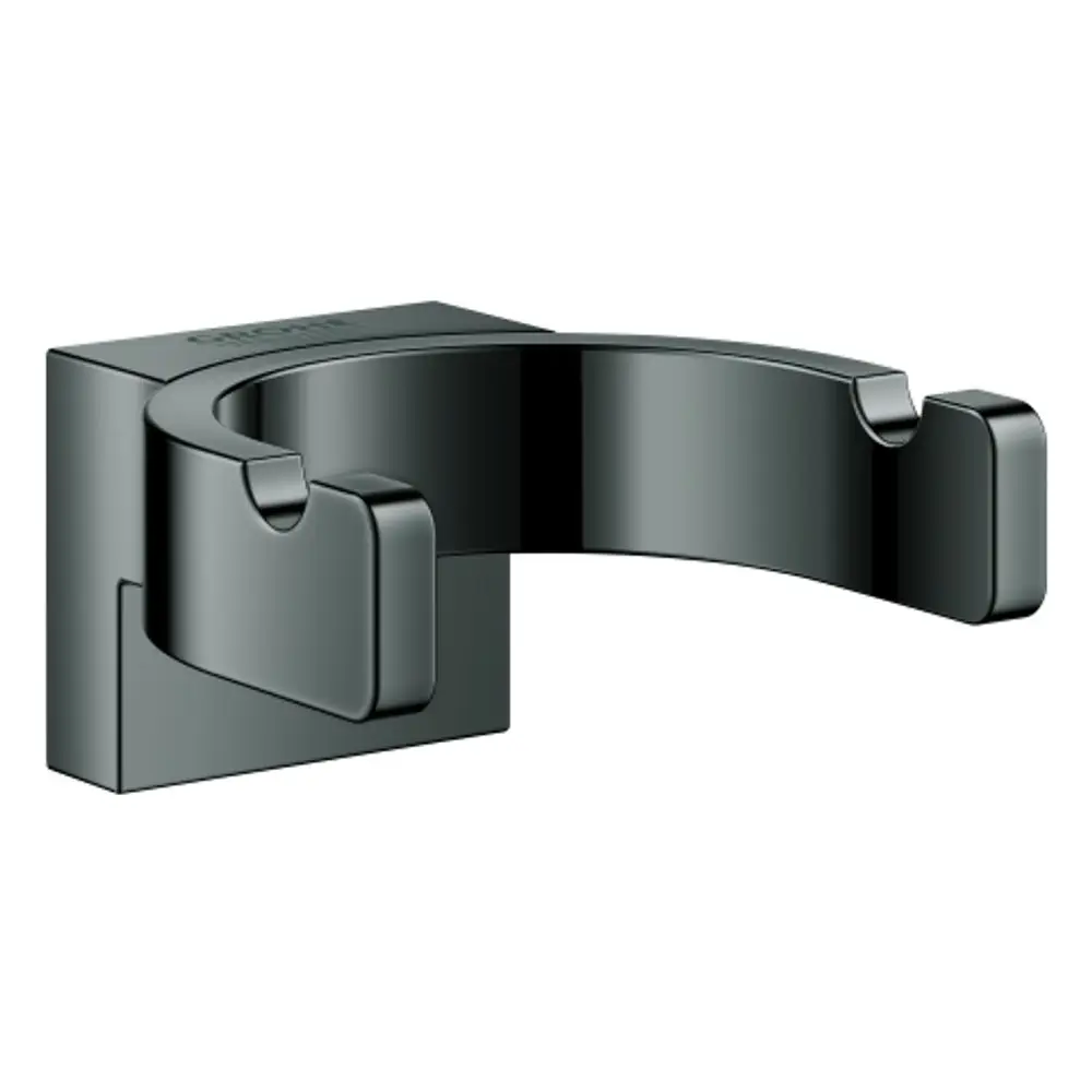 Doppelter Bademantelhaken aus der Grohe-Kollektion, in der Farbe Hard Graphite, wandmontiert für die praktische Befestigung von Bademänteln oder Handtüchern.