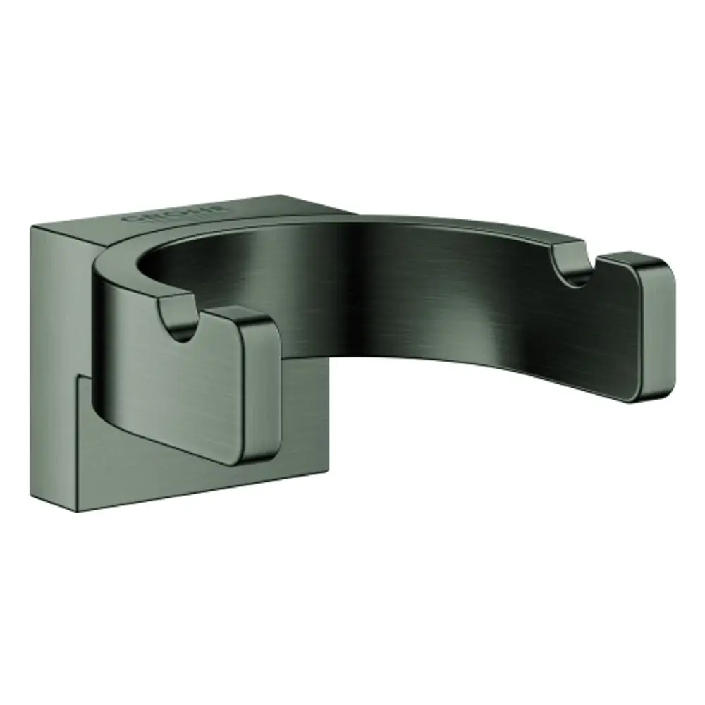 GROHE Bademantelhaken in gebürsteter hard graphite Optik, an der Wand montiert, mit doppelt ausgeführter Halterung für Handtücher oder Bademäntel.