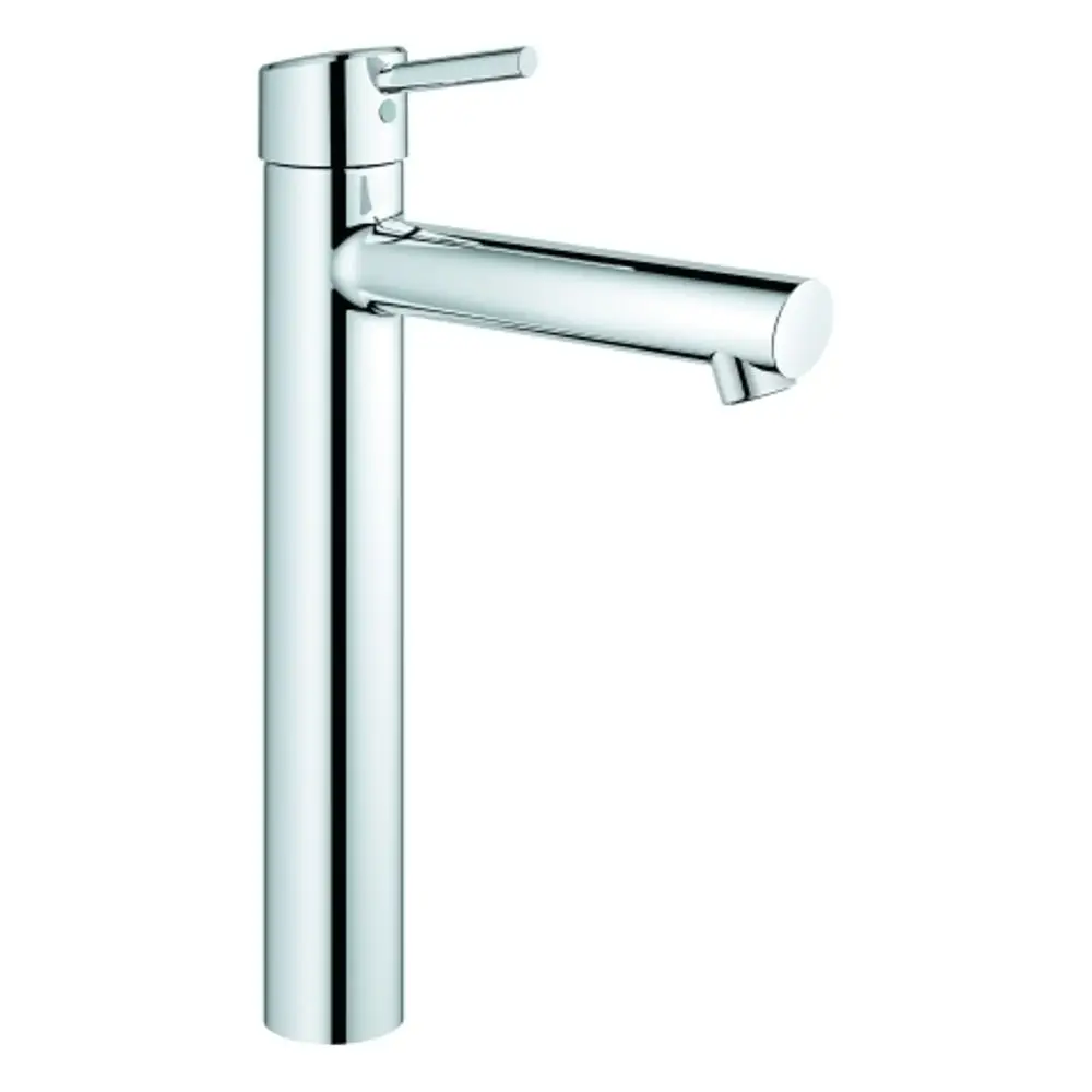 GROHE Waschtischbatterie in verchromter Ausführung mit einem zylindrischen Design und einem Hebel zur Temperatur- und Durchflussregelung.