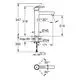 Grohe-Waschtischbatterie mit einem hohen Auslauf. Die Ansicht zeigt technische Maße und Details zur Installation und Ausrichtung der Armatur.