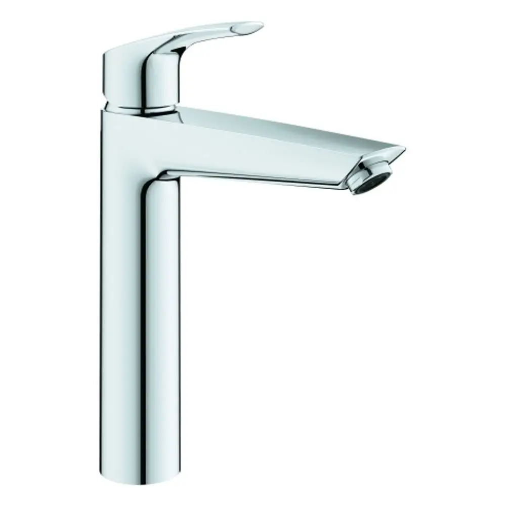 Chromfarbene Mischbatterie von Grohe mit einem stilvollen, schlichten Design für freistehende Waschschüsseln. Die Form ist funktional und modern.