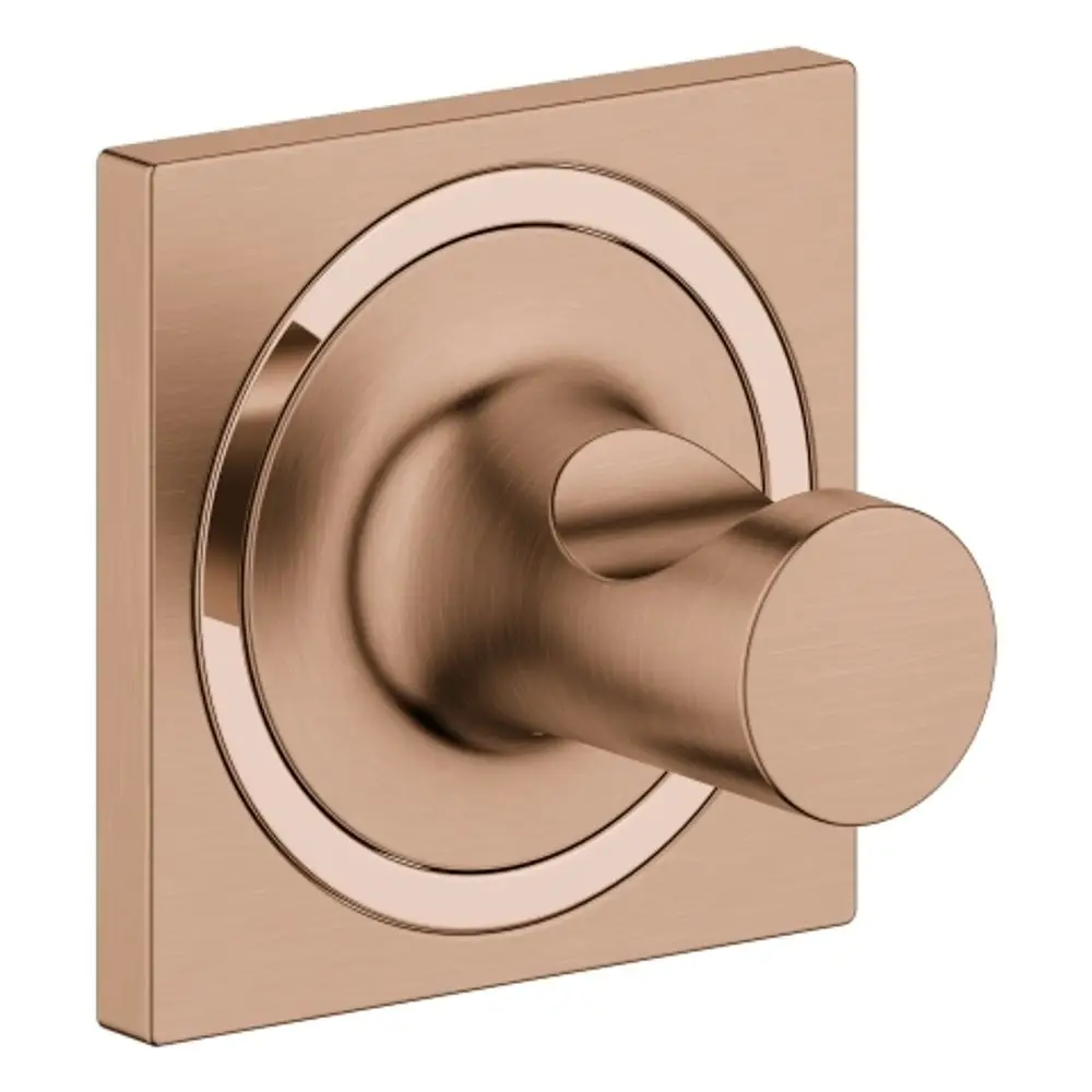 GROHE Haken in gebürstetem Warm Sunset-Finish, runde Form auf quadratischem Grund, geeignet zur Wandmontage, für Bademäntel oder Handtücher.