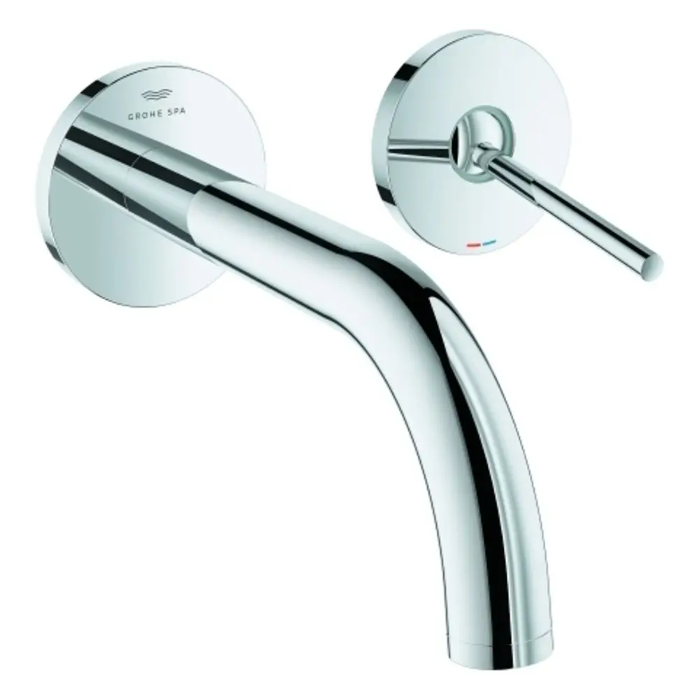 Wandarmatur für Waschbecken von Grohe mit Auslauf in chrom. Einfache Bedienung durch einen seitlichen Hebel zur Steuerung des Wasserflusses.