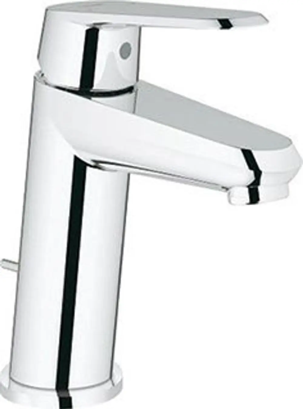 Chromfarbener Wasserhahn von Grohe mit flachem Hebel und zugänglichem Bedienmechanismus, geeignet für Waschbeckeninstallation.