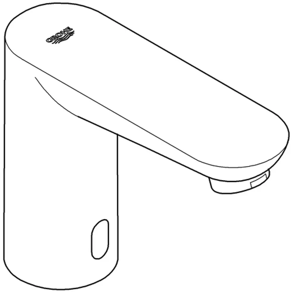 Grohe Wasserhahn mit flachem, schmalem Auslauf und integrierter elektronischer Steuerung, ideal für moderne Badezimmeranwendungen.