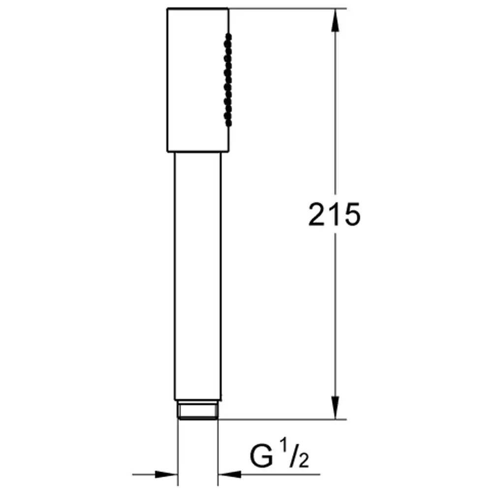 Graue Stabhandbrause von Grohe mit vertikalem Design und einem Anschluss für G 1/2. Maße sind nicht spezifiziert.