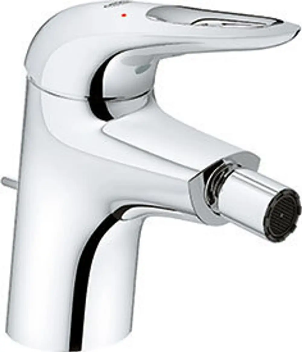 Grohe Einhand-Bidetarmatur in chrom mit einem schmalen, modernen Design und einem seitlichen Zugmechanismus für die Ablaufgarnitur.