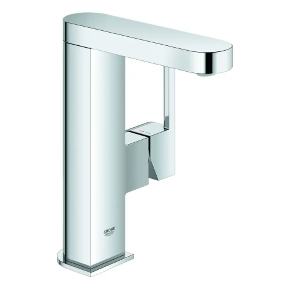 Chromfarbener Grohe-Wasserhahn mit seitlichem Hebel zur Steuerung des Wasserflusses. Das Design ist modern und funktional, geeignet für Badezimmer oder Küche.