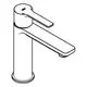 Einhand-Waschtischbatterie in gebürstetem Design, ausgestattet mit einem langen Hebel. Die Marke Grohe ist erkennbar.