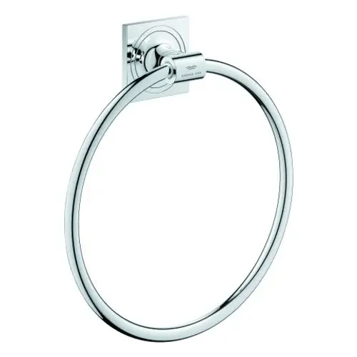 Edelstahl Handtuchring mit quadratischer Wandhalterung, glänzender Oberfläche und modernem Design, ideal für Badezimmeraccessoires.