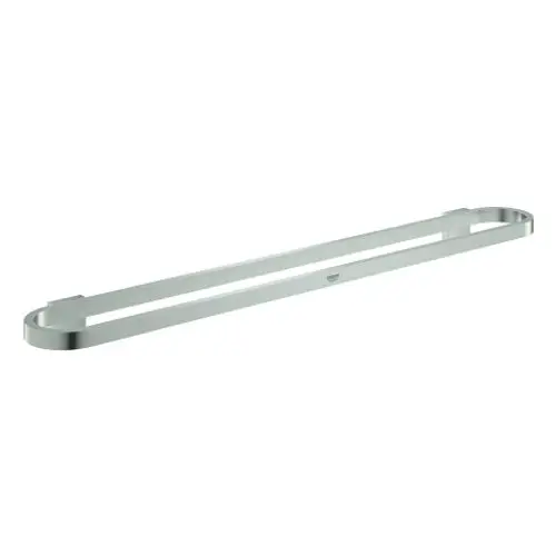 GROHE Handtuchhalter in silberner Oberfläche, mit schlankem, minimalistischen Design. Er ist an der Wand montiert und eignet sich zur Aufbewahrung von Handtüchern im Bad.