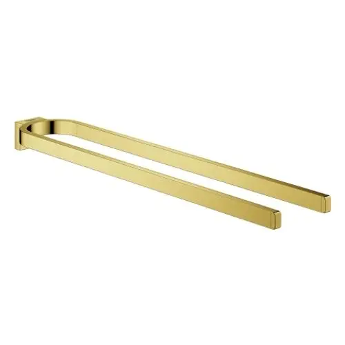 Grohe Handtuchhalter in mattem Gold, zweiarmig, mit geraden Linien und einer asymmetrischen Wandmontage. Ideal zur Befestigung von Handtüchern im Badezimmer.