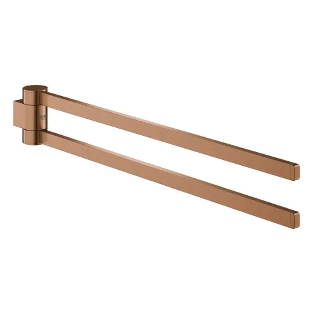 Grohe Handtuchhalter in warmem Sunset-Finish, mit zwei langen Armen und schwenkbarem Design, zur Befestigung an der Wand für die Nutzung im Badezimmer.