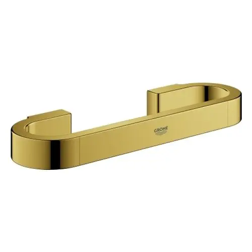 Goldfarbener Griff von Grohe, mit hohlen Enden und klarer, gerader Form, geeignet für die Montage in Badezimmern.