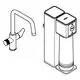 Grohe-Filtersystem mit einem Wasserhahn, das für die Befestigung an einer Wasserquelle konzipiert ist. Das System enthält einen integrierten UO-Filter.