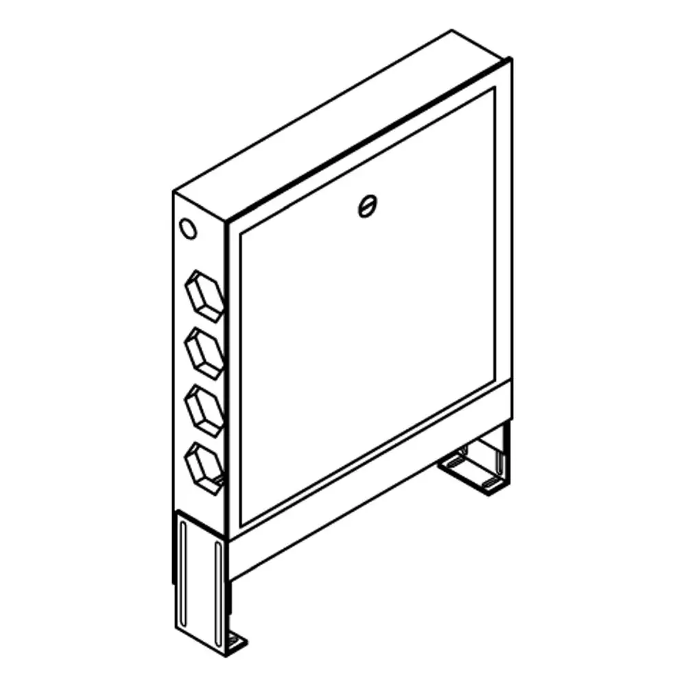 Rohbautset von Grohe, bestehend aus einem rechteckigen Gehäuse mit seitlichen Anschlüssen und einer Frontplatte, geeignet für die Montage einer Steuereinheit.