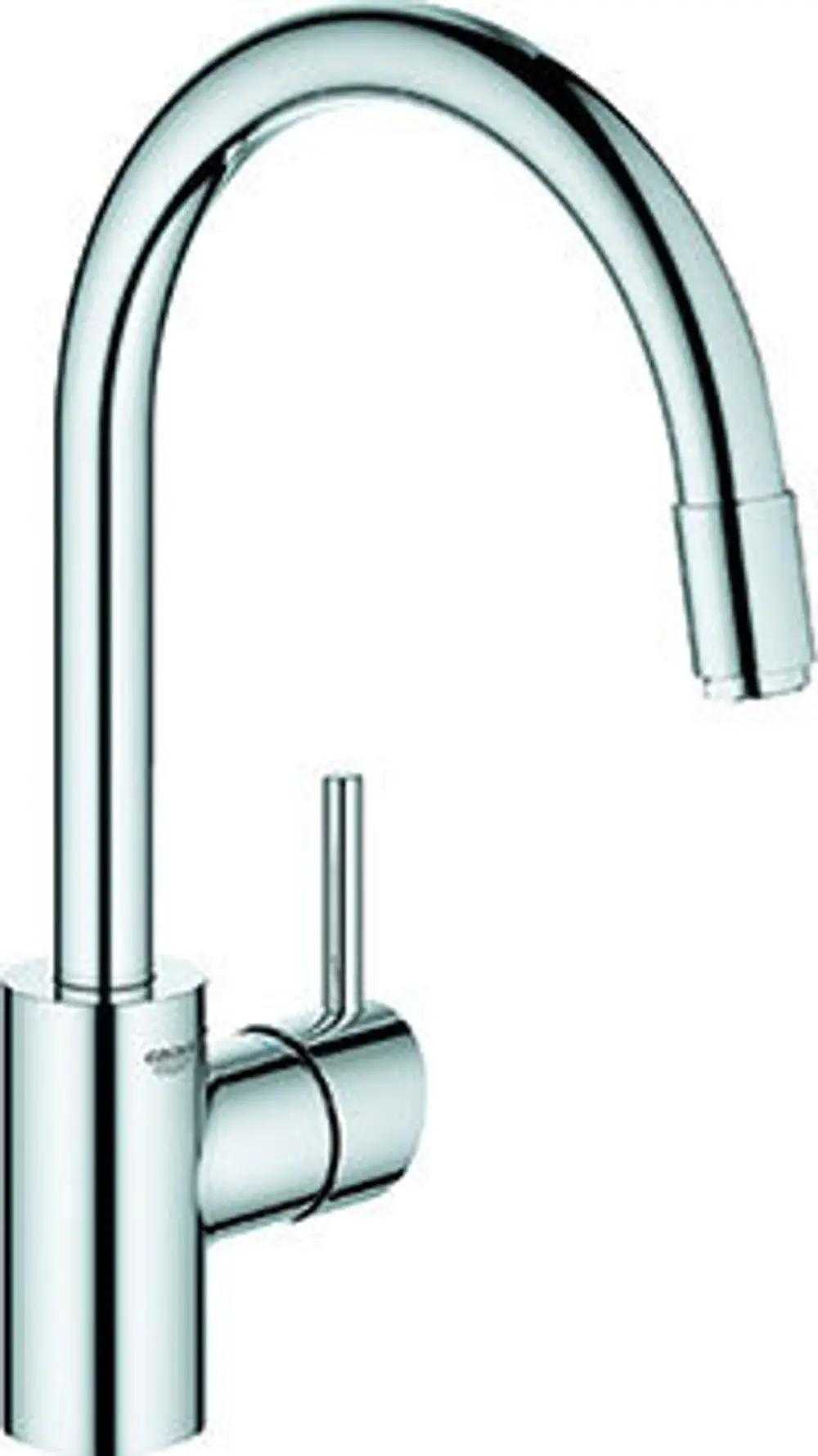 Grohe Küchenarmatur mit flexibler Auslaufhöhe und seitlichem Hebel zur Wassersteuerung in glänzendem Chrom-Finish.