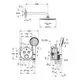 Grohe Duschsystem mit runder Kopfbrause und Handbrause, bestehend aus einem Thermostat- und Kontrollpaneel. Technische Zeichnung mit Maßen und Anschlussdetails.