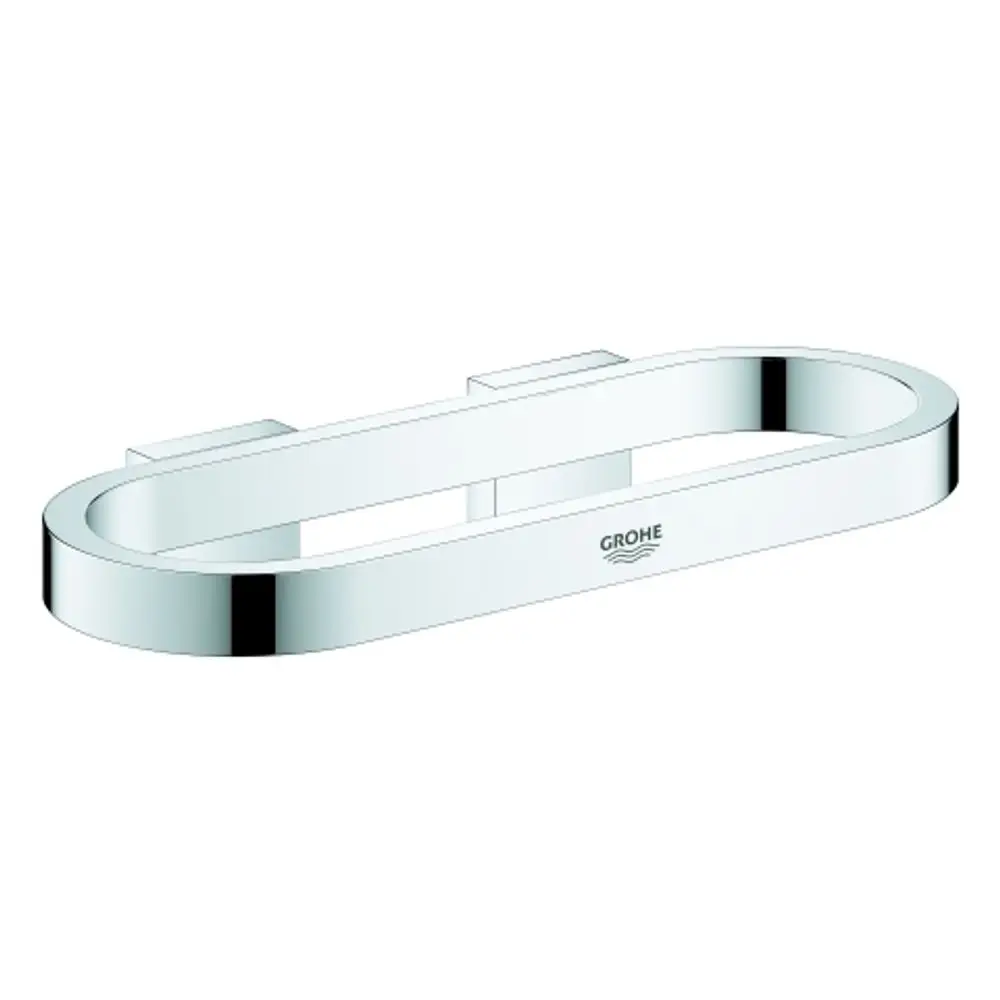 GROHE Handtuchring in ovaler Form, montiert an zwei Wänden, mit glänzendem Chrom-Finish. Der Halter ist schlicht und funktional gestaltet.