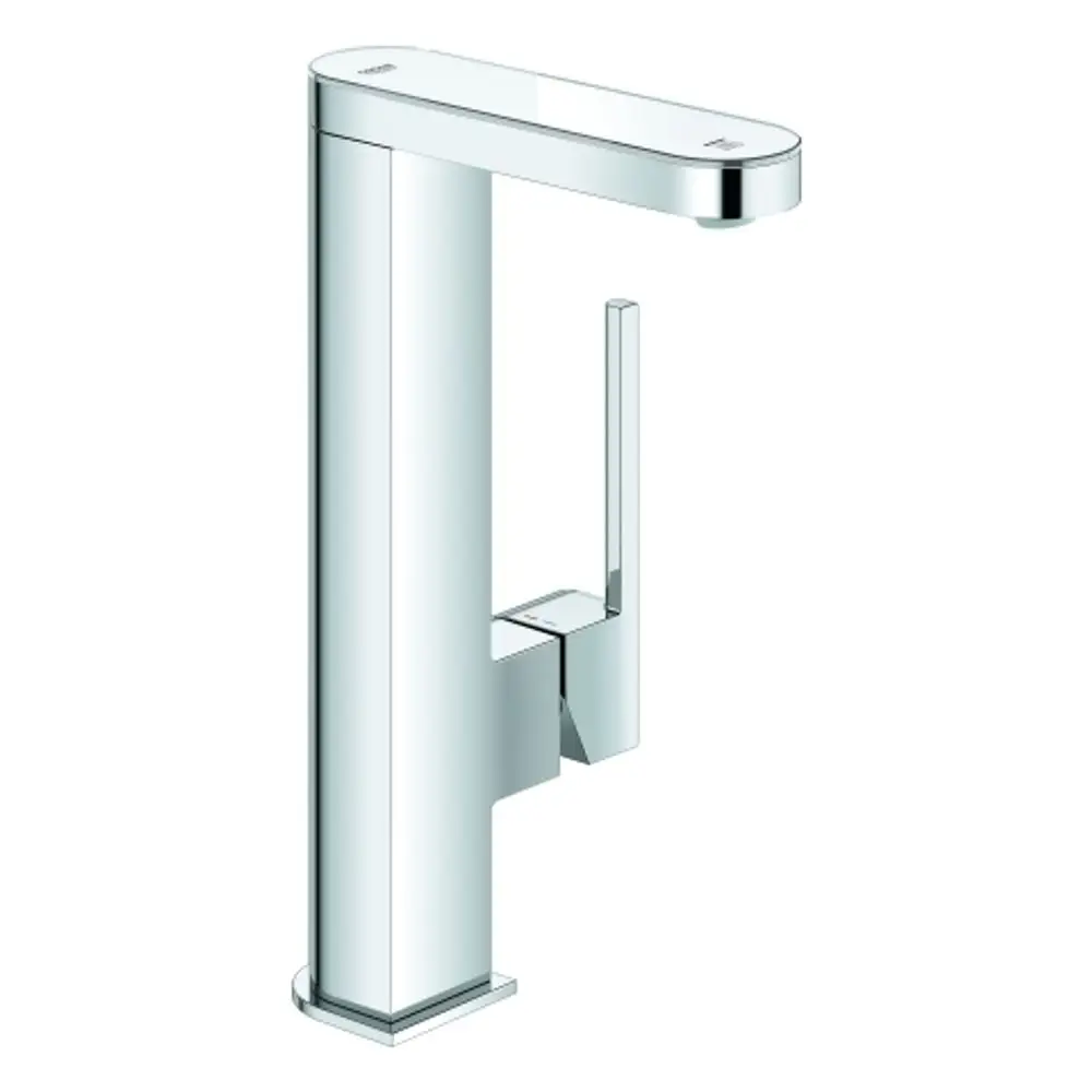Grohe-Waschtischbatterie mit chromfarbener Oberfläche und digitalem Display, stylisches Design mit einem langen Hebel zur Einstellung von Wasser und Temperatur.