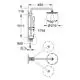 Duschsystem von Grohe mit Kopf- und Handbrause, inkl. Armaturen und Montagezeichnung, zeigt Anordnung und Maße in einer schematischen Darstellung.