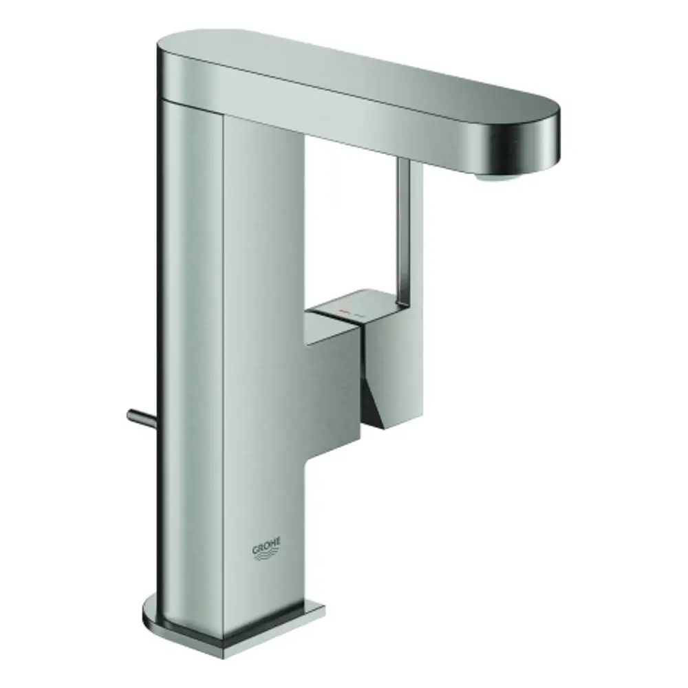 Hochwertige Armatur aus Edelstahl von Grohe mit schwenkbarem Auslauf und integrierter Bedienung. Minimalistisches Design für moderne Badezimmeranwendungen.