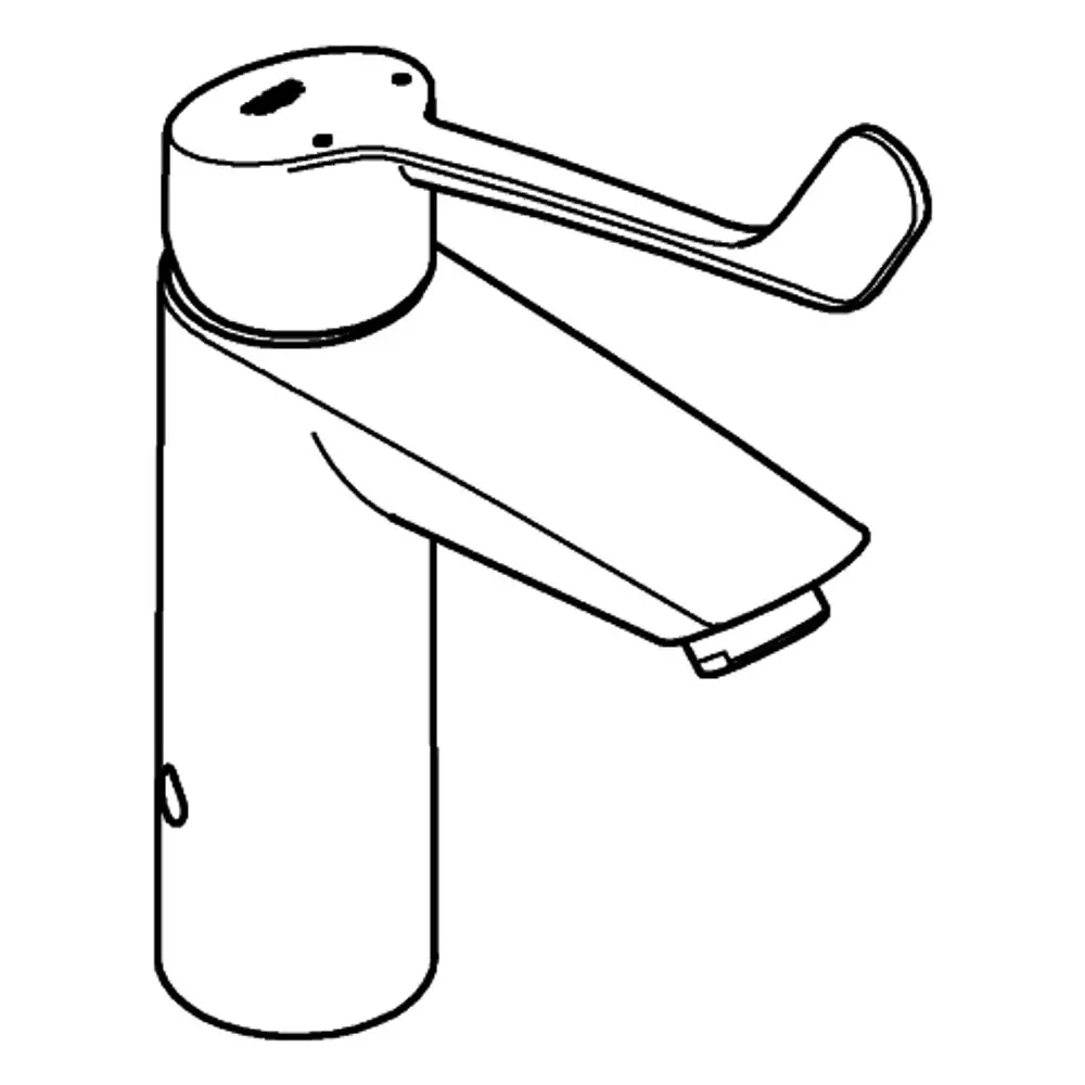 Grohe-Faucet mit langem Hebel und breiter Auslauföffnung, in schlichtem Design. Geeignet für Waschbecken; zeigt eine klare Formensprache.