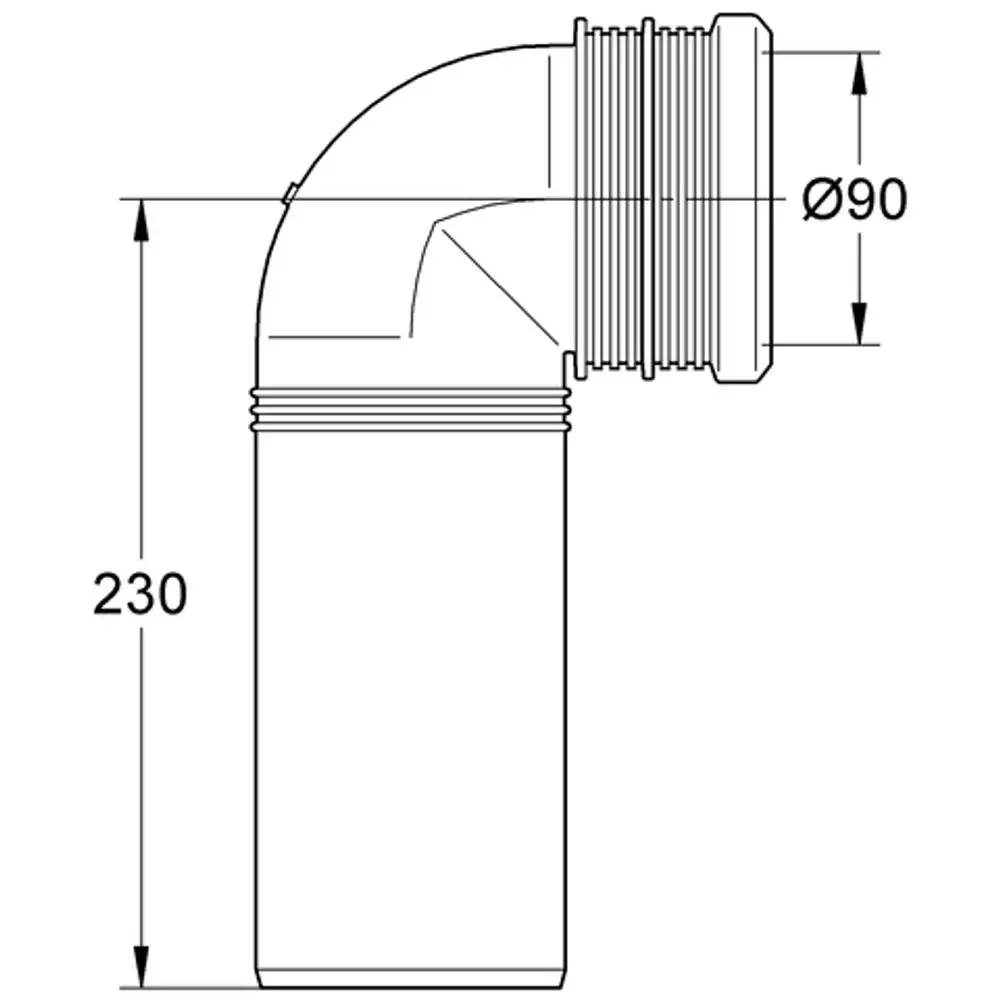 GROHE Ablaufbogen mit einem gebogenen Anschluss und einem zylindrischen Hohlkörper, sichtbar mit Gewinde und einer Gesamtlänge.