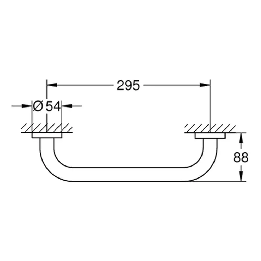 GROHE Metallgriff mit geschwungener Form, montierbar an Wänden, mit zwei Befestigungsplatten, eine Hälfte sichtbar auf dem Bild.