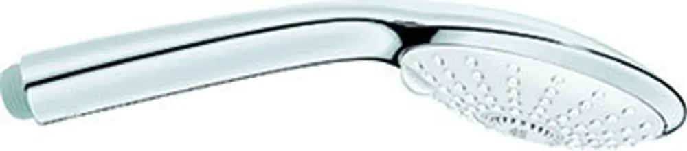 Handbrause in Chromoptik mit abgerundeter Form und Düsen für verschiedene Strahlarten, hergestellt von Grohe.